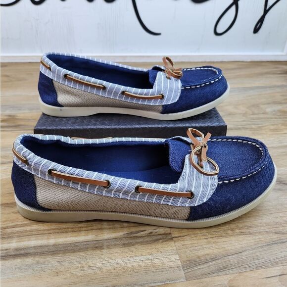 💚American Eagle Blue & Cream Canvas Loafers Size 8.5 - Picture 7 of 10